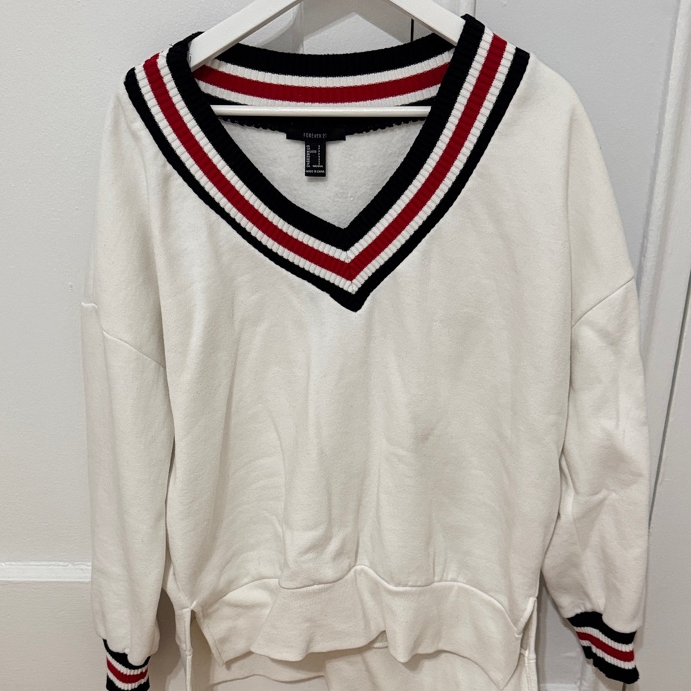 Forever 21 White Sweatshirt with Black and Red Trim